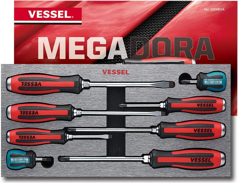 VESSEL MEGADORA Tang-Thru Screwdriver 8PC. Set (EVA foam)