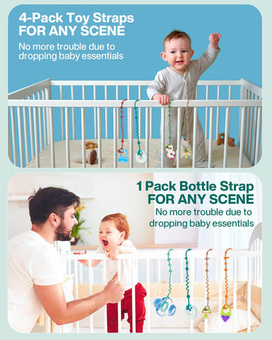 LittleHugs Toy Straps for Baby, 5pcs Adjustable Toy Holder for Stroller Accessories, Silicone Tether Pacifier Clip, No Throw Travel Essential Leash for High Chair, Car Seat (5-Pack)