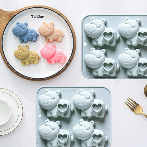 Hippo Silicone Molds, 4-Cavity Hippo Shaped Baking Tray for Chocolate, Candy, Ice Cube, Jello, Gummy, Cookie, Cake Decoration
