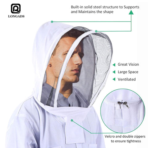 LONGADS Bee Suit for Men, Full Body Beekeeper Suit with Gloves & Veil XXXL