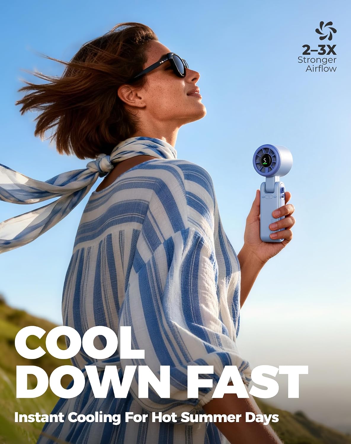 Diveblues Portable Handheld Turbo Fan, 5 Gear Wind, Battery Operated, Up to 12 Working Hours, 3 IN 1 Hand Fan with Air Turbo Tech Cooling Fan for Outdoor Activities, Travel, Working