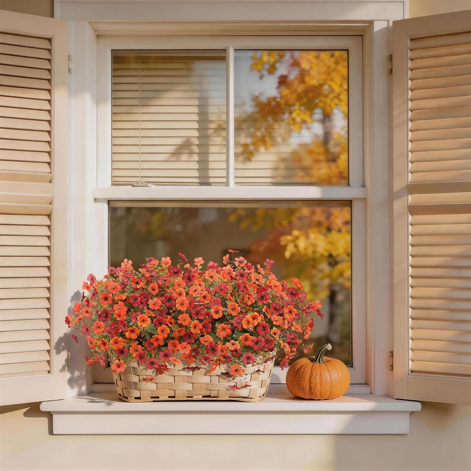 Artificial Fall Flowers for Decoration Fake Flowers Outdoor Artificial Plants, 12 Bundles Faux Mums Autumn Plastic Flower UV Resistant for Porch Patio Home Yard Garden Window Box Pot Planters