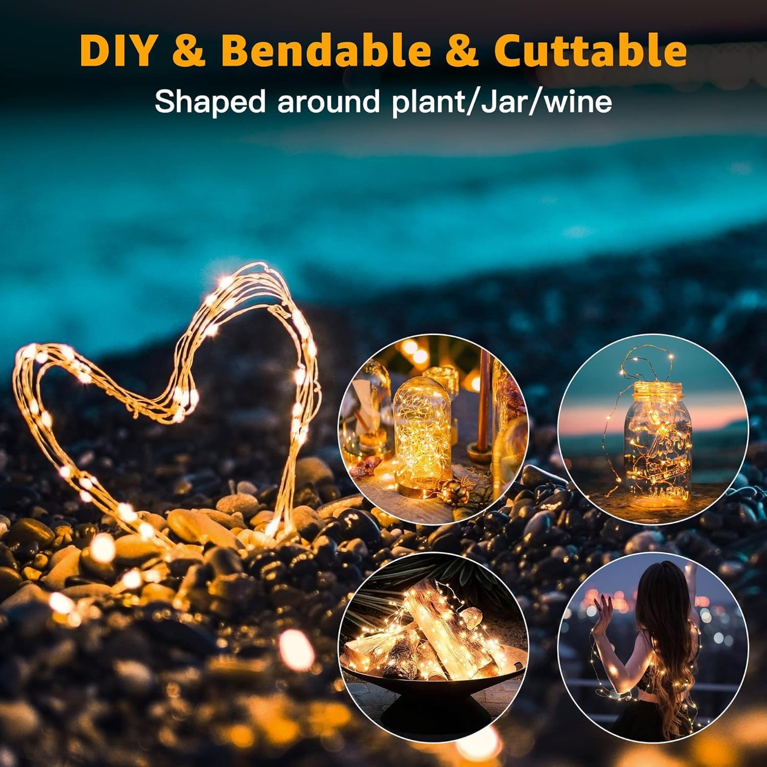 6 Pack Fairy Lights Battery Operated 7ft 20 LED Mini String Lights Twinkle Lights Silver Wire Firefly Starry Lights for Mason Jars Wedding Party Christmas Centerpiece Decor, Warm White & Cool Whtie