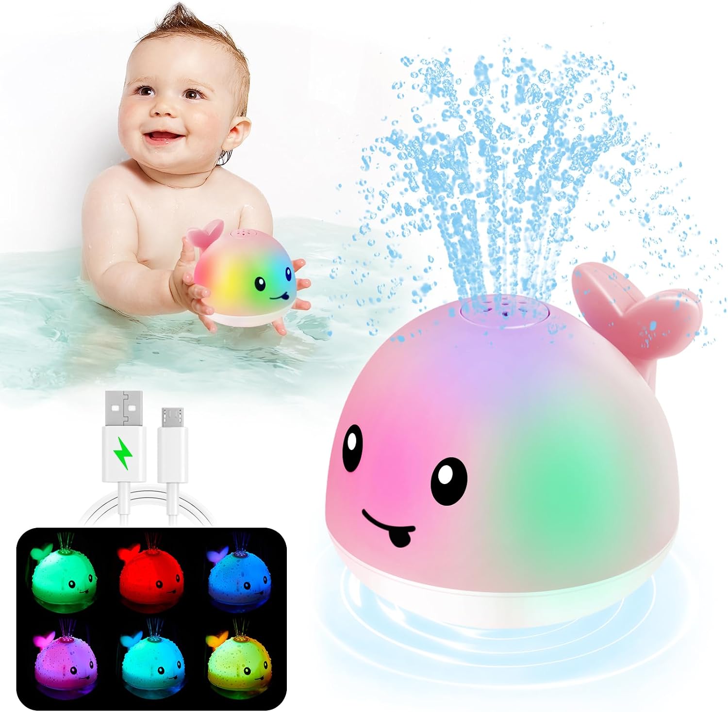 ANGGIKO Baby Girl Bath Toys, Light Up Whale Pool Water Toy for Toddler Baby