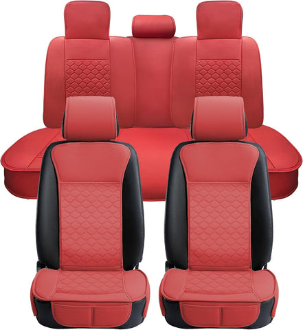 Elantrip Car Seat Cover Full Set Leather Waterproof Front Rear Red