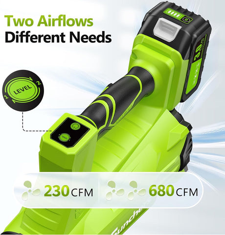Electric Leaf Blower Cordless with 3.0Ah Battery and Charger, 680CFM