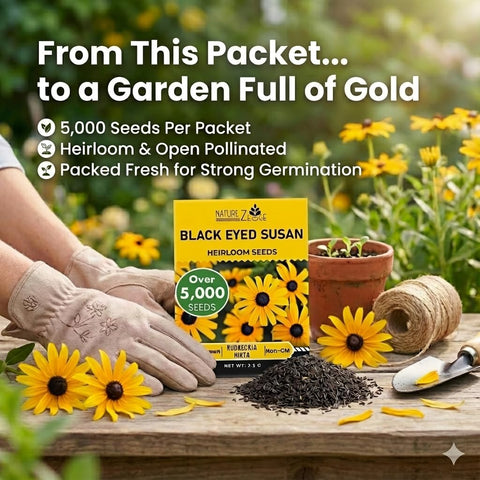 Black Eyed Susan Seeds for Planting, 5000 Seeds, Giving You Beautiful Black Eyed Susan Flowers, Non-GMO, Heirloom Seed Varieties