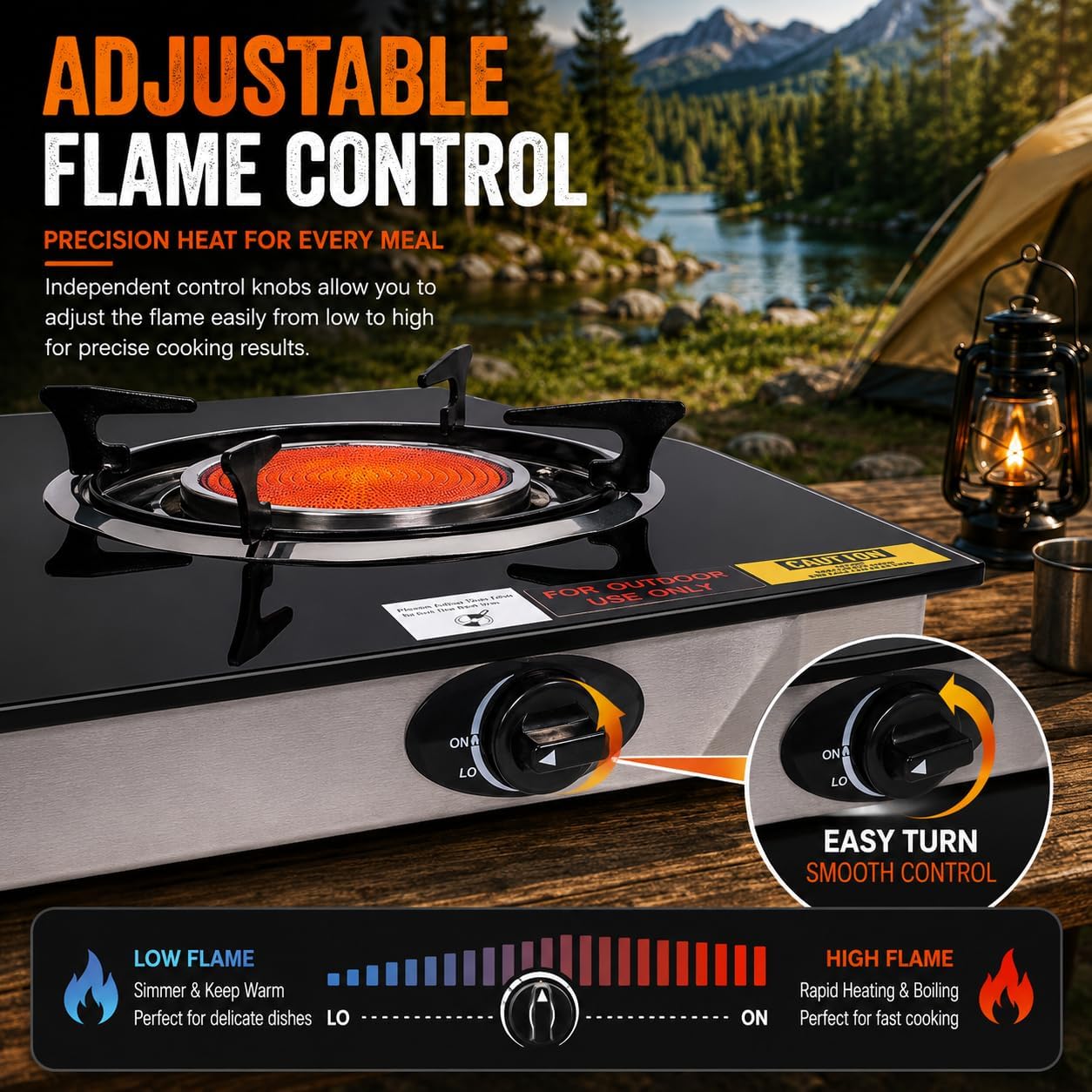 Barton Deluxe 40,000 BTU 2-Burner Propane Gas Stove, Outdoor Countertop Cooktop with Ceramic Infrared Burners, Auto Ignition LPG Camping Stove for BBQ, Tailgating & Outdoor Cooking