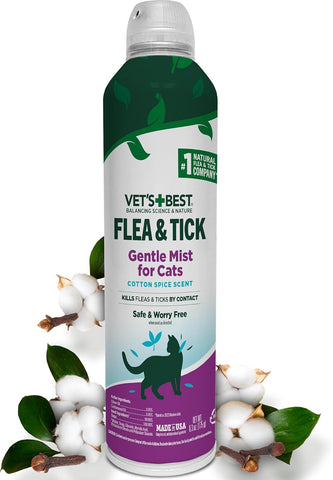 Vet's Best Flea & Tick Mist for Cats, Cotton Spice, Plant-Based, 6.3 oz