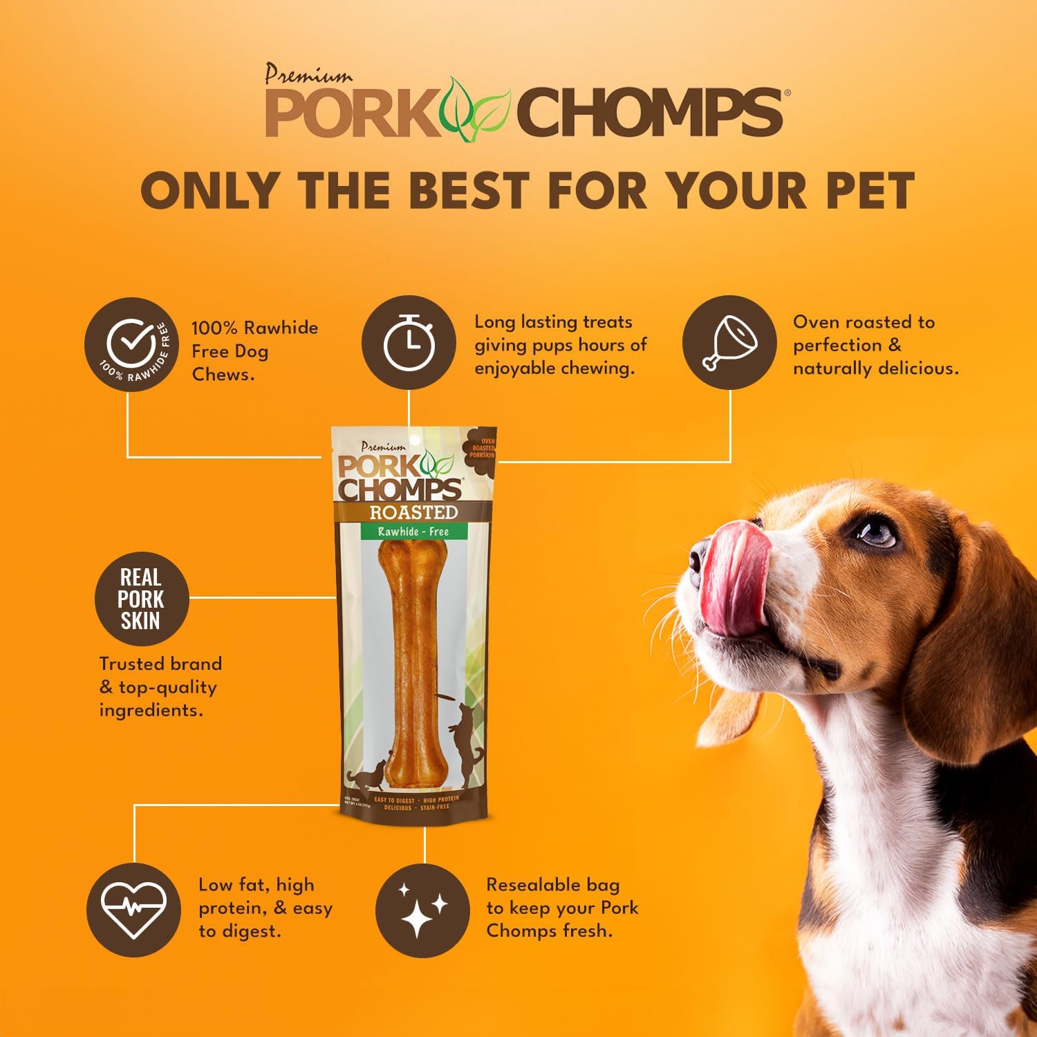 Pork Chomps Rawhide Free Pork Skin Dog Chew Bone, 7in, 1ct