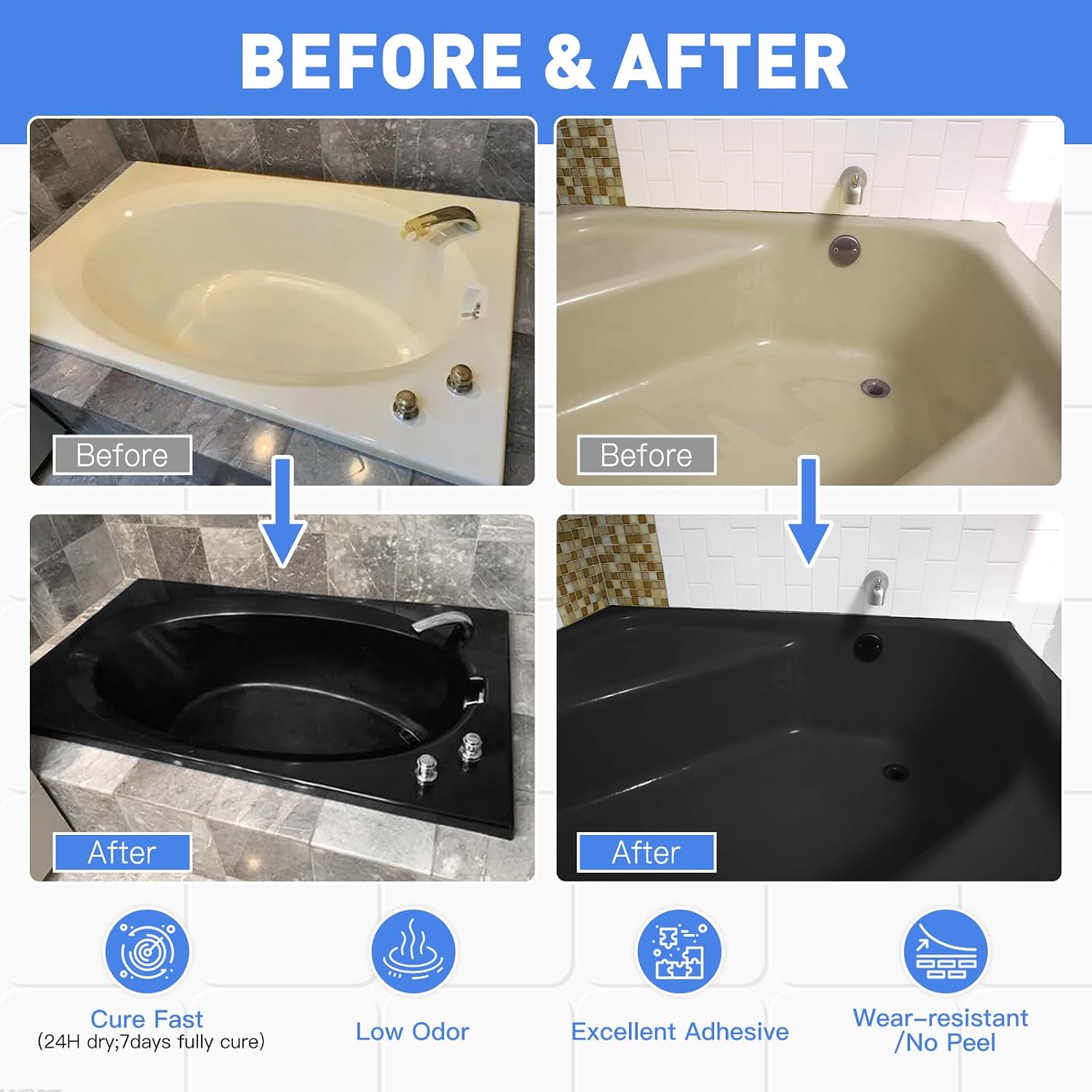 DWIL Tile Paint, Tub and Tile Refinishing Kit with Tools, Bathtub Paint Water Based &Low Odor, Easy to Use for Bathroom Kitchen, Semi-Gloss Black, 25-30sq.ft