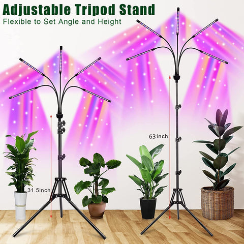 KEELIXIN Grow Lights for Indoor Plants,5 Heads Red Blue White Full Spectrum Plant Light with 15-60" Adjustable Tripod Stand, Indoor Grow Lamp with Remote Control and Auto On/Off Timer Function