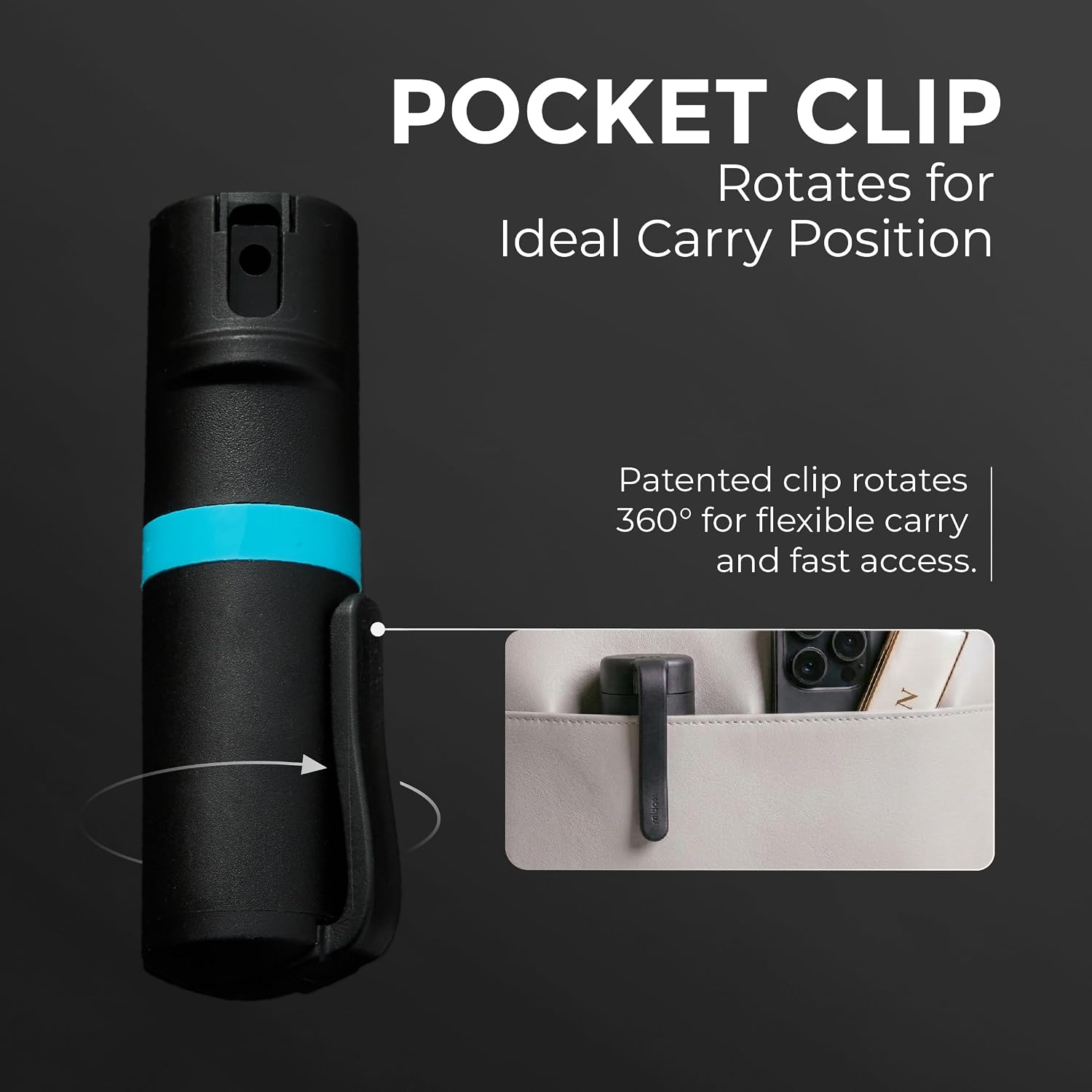 POM Pepper Spray Pocket Clip, Quick Flip Top Safety, Maximum Strength OC Formula with UV Marking Dye, Safe Compact and Tactical Design for Everyday Carry, 25 Bursts, 10 ft Range, 0.5 fl oz