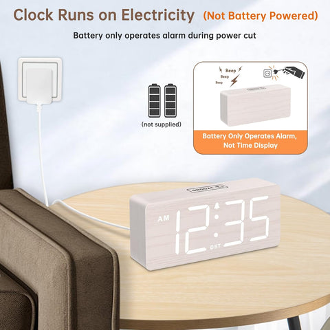 DreamSky Wooden Digital Alarm Clock for Bedroom with Large Numbers