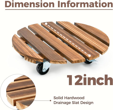 Bamworld Plant Caddy 12 Inch Rolling Tray with Wheels 2 Pack