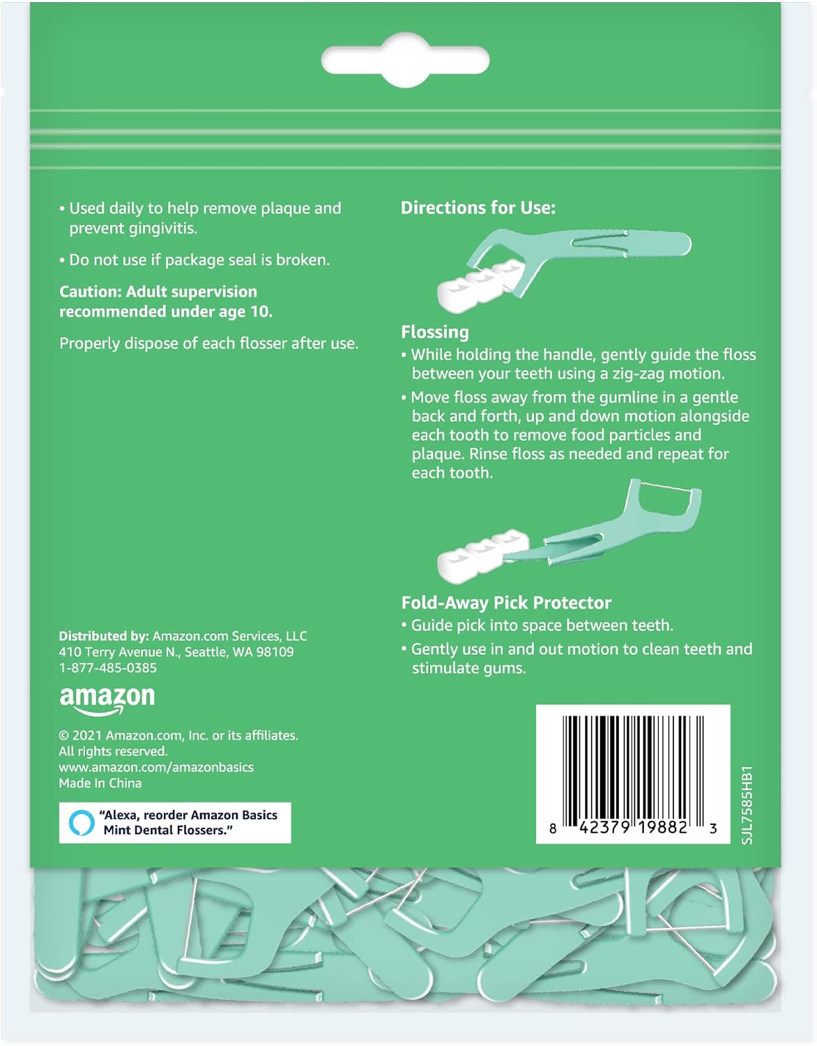 Amazon Basics Mint Dental Flossers, Shred Resistant, Slides Easily Between Teeth, with Fold-Away Pick, 90 Count, 1-Pack (Previously Solimo)