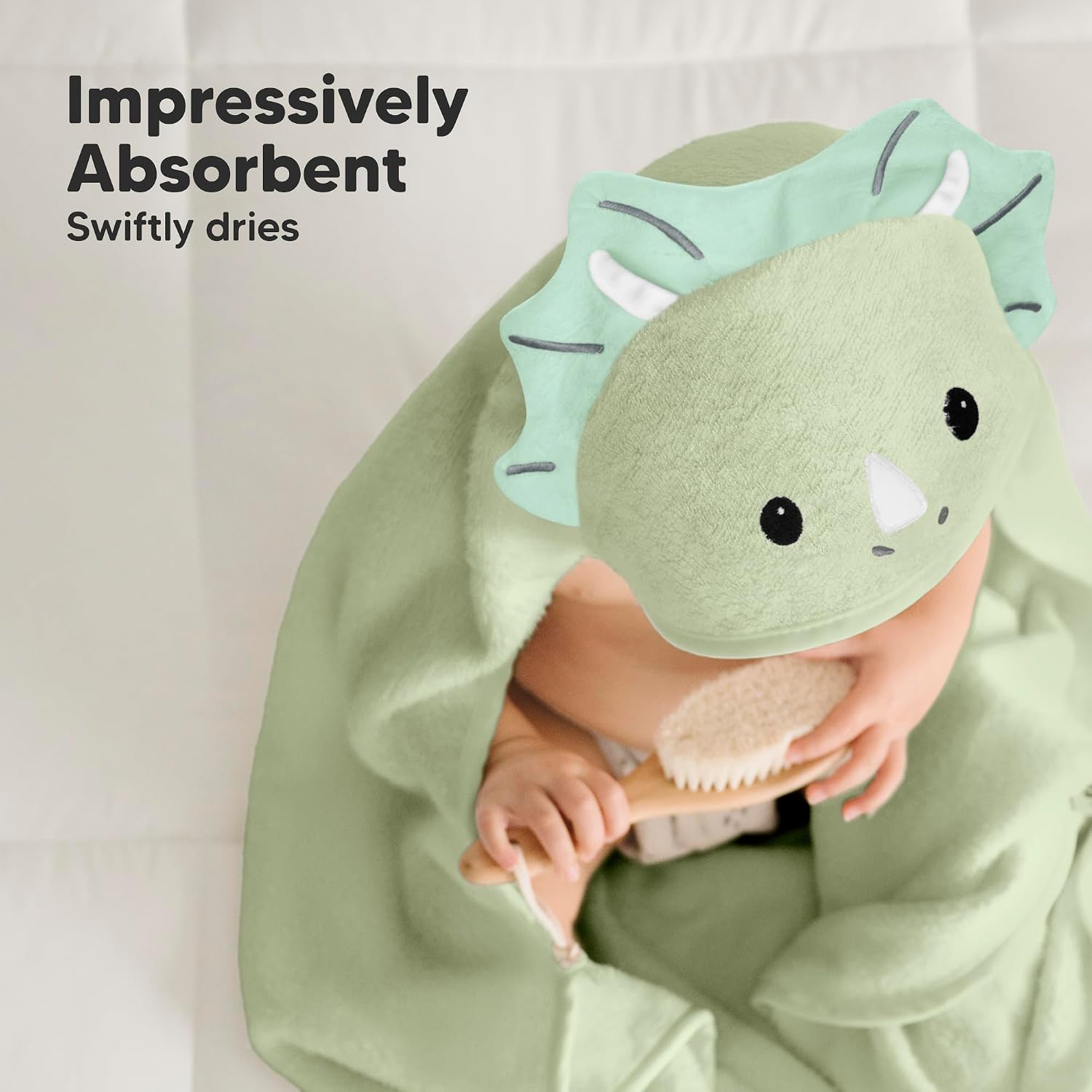KeaBabies Hooded Baby Towel for Newborn Baby Bath Towels(Triceratops,30x30)