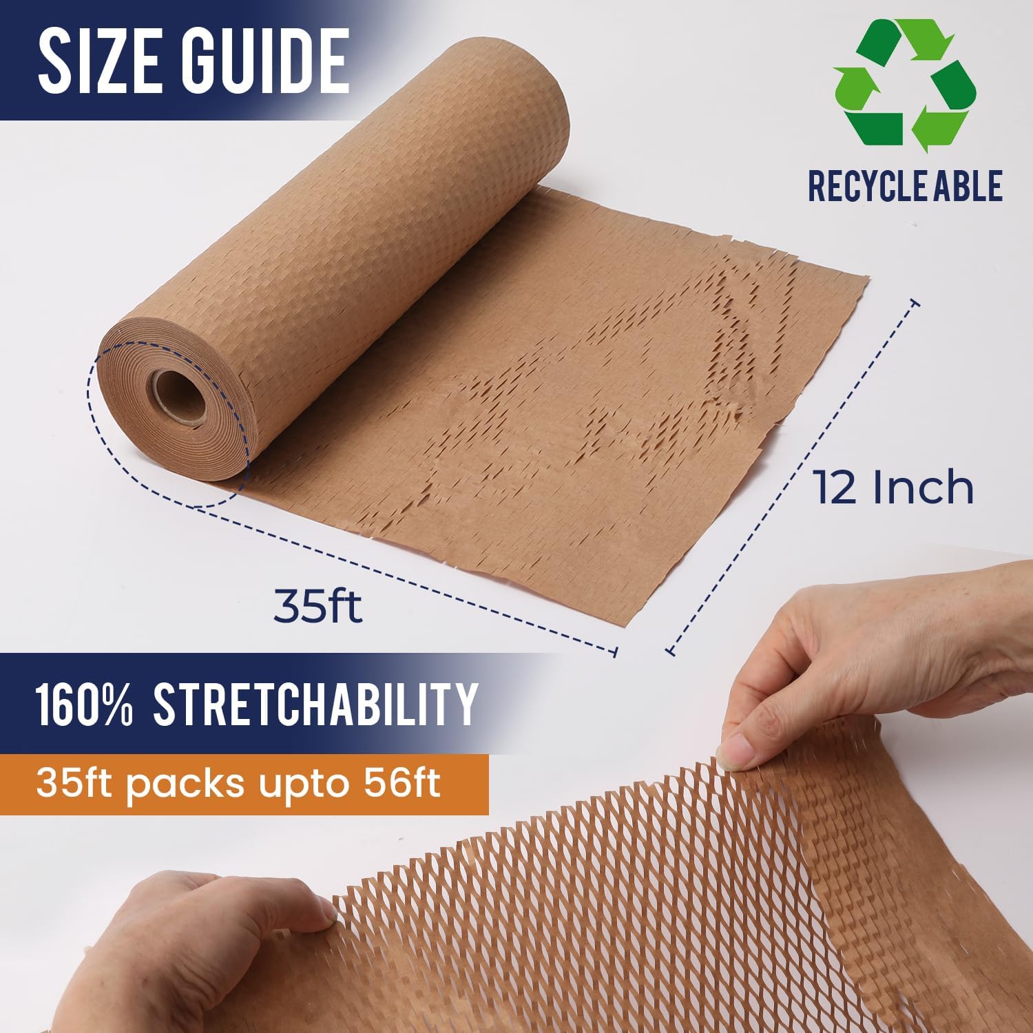 Honeycomb Packing Paper For Moving 12" x 35ft With Rope & Fragile Stickers