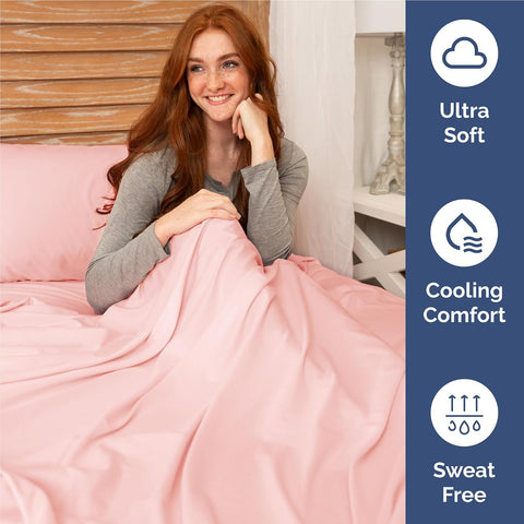 Full Size 4 Piece Sheet Set - Comfy Breathable & Cooling Sheets - Baby Pink