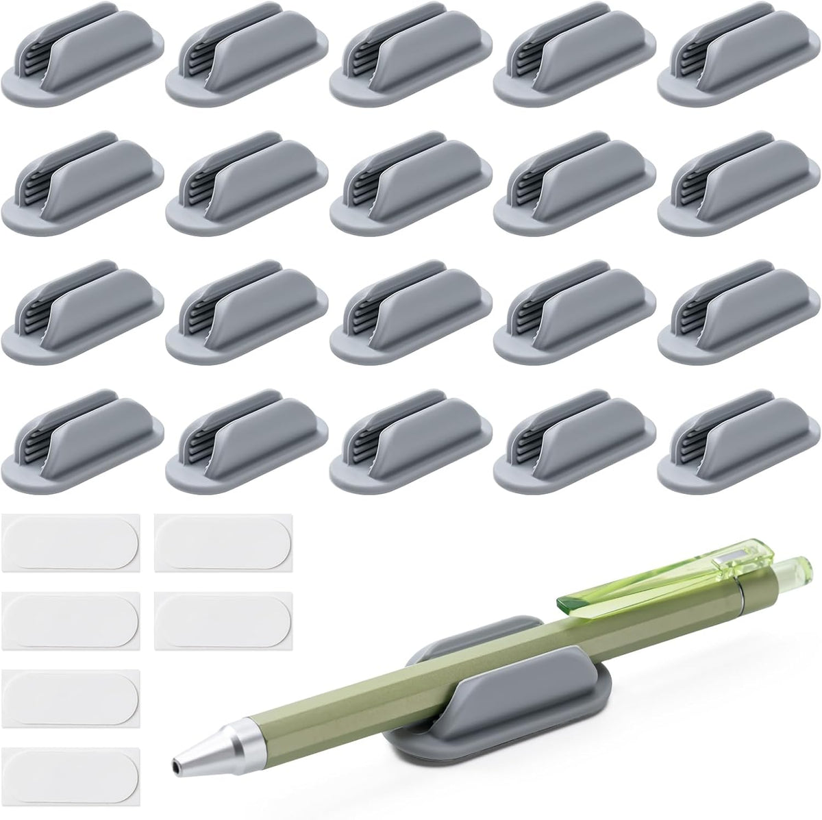 20 Pack Adhesive Pencil Holders for Desk,Silicone Flexible Pen Holder for Wall, Office, School,Home,Classroom Must Haves,Teacher Supplies Accessories,Desk Organizer,Art Supply,Small Gift(20, Gray)