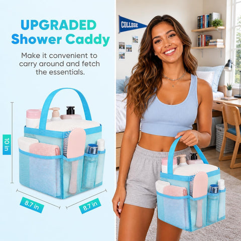 Mesh Shower Caddy Portable - 9 Pockets for College Dorm Room Essential