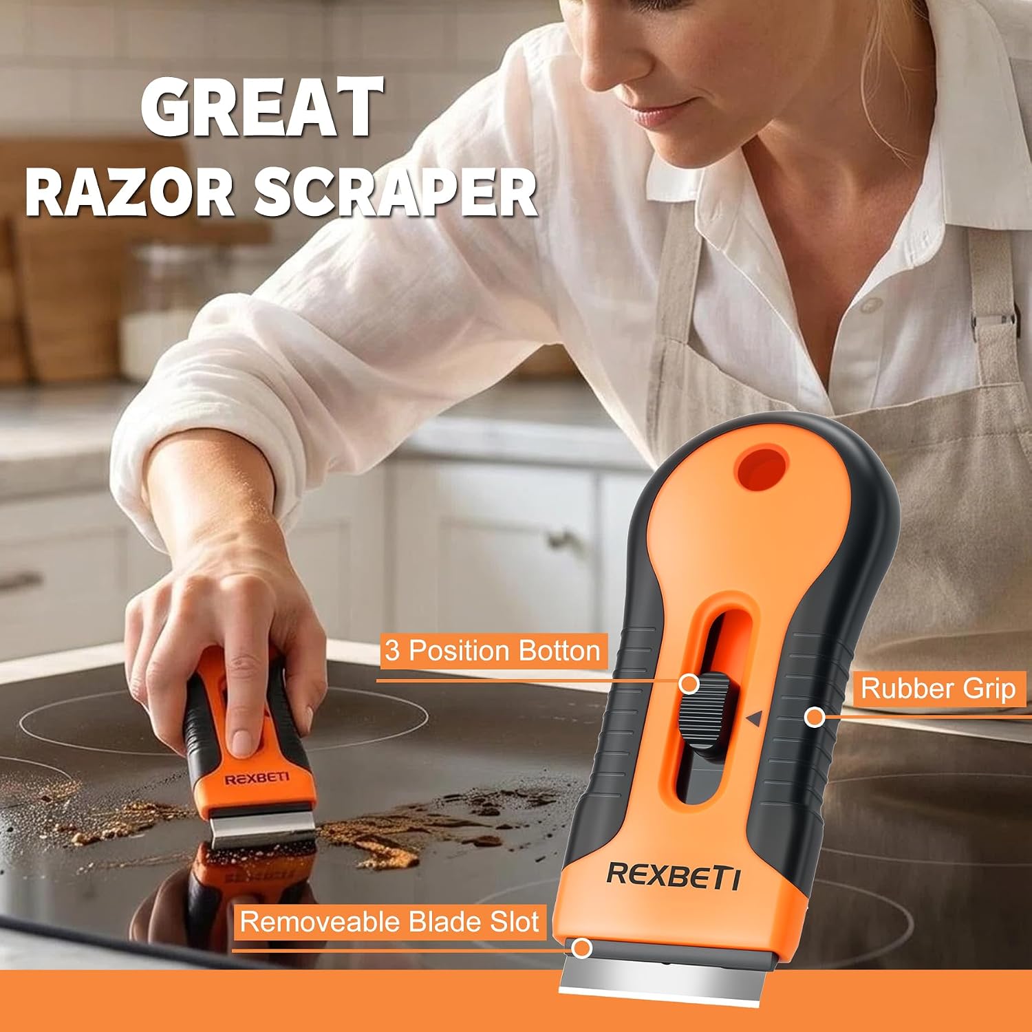 REXBETI Razor Blade Scraper Tool, 2 Pack Windows, Glass Stovetop Scraper