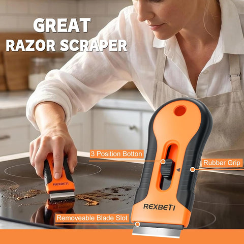REXBETI Razor Blade Scraper Tool, 2 Pack Windows, Glass Stovetop Scraper