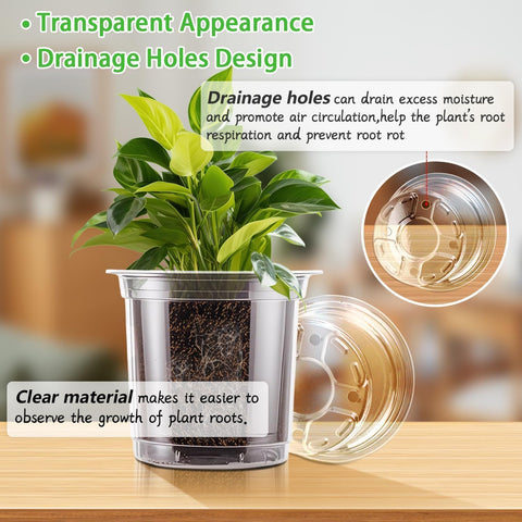SupKing 4 Inch Clear Plant Nursery Pots 8 Packs Durable Plastic Seed Starters Small Orchid Flower Pots with Drainage Holes for Transplanting Succulents Cuttings Seedlings Bonus 15 Plant Labels