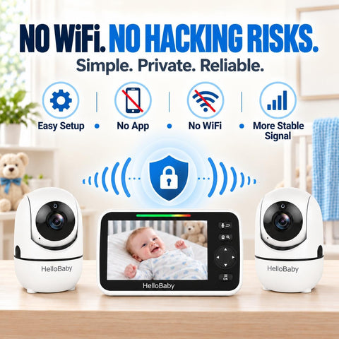 HelloBaby HB6550-2 5" Dual Camera Baby Monitor No WiFi, Pan Tilt Zoom