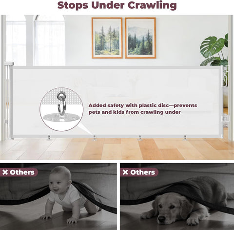96" Retractable Baby Gate, Long Mesh Dog Gate for Garage Deck Porch