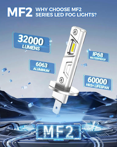 Marsauto H1 Fog Light Bulb, 800% Brightness H1 Fog Lights, 6500K White No Adapter Required, Upgraded 1:1 Mini Size Led Chips Fog Bulb for Car, Truck, SUV, Powersports Accessory Light Kits