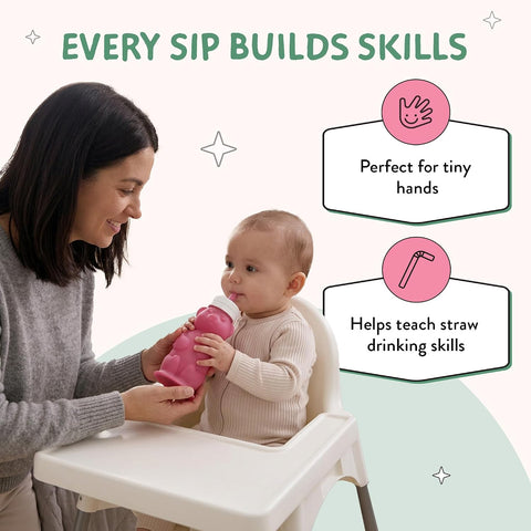 Legendairy Milk Honey Bear Straw Cup for Baby & Toddler, Silicone Squeeze Training Straw Cup, Leak Resistant Baby Sippy Cup with Straw, BPA Free, Dishwasher Safe, Bottle Transition, 8 oz, Pink