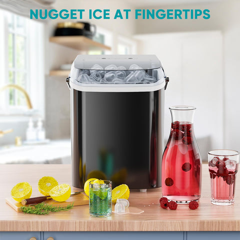 Sweetcrispy Countertop Ice Maker with Scoop, Basket and Handle, 9 Ice Cubes Machine Ready in 6 Mins, 26.5lbs in 24Hrs, 2 Sizes for Home Kitchen Office Bar Party(Black)