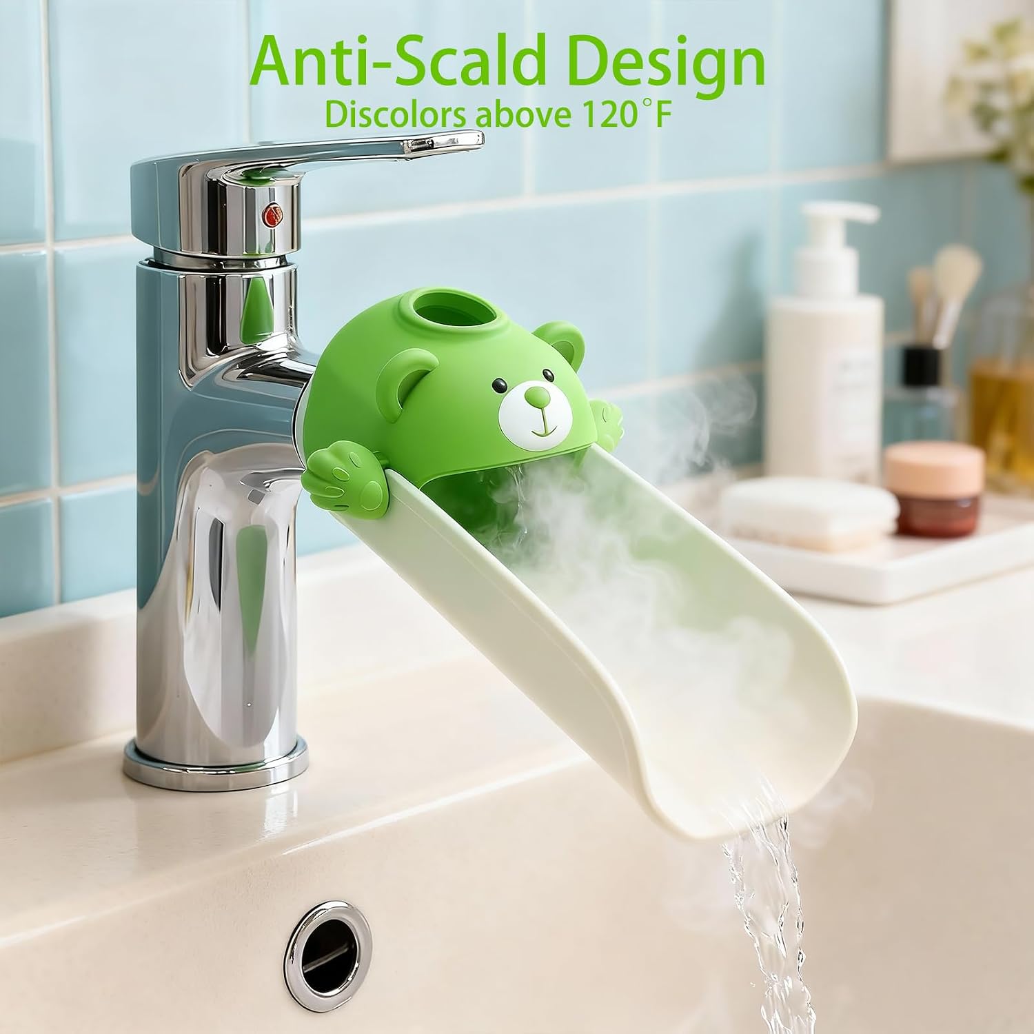 SKYROKU Faucet Extender for Toddlers with Temperature Sensor, Cute Bear