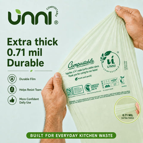 UNNI 3 Gallon Compost Bags for Countertop Bin, 100 CT, Extra Thick 0.71 Mil