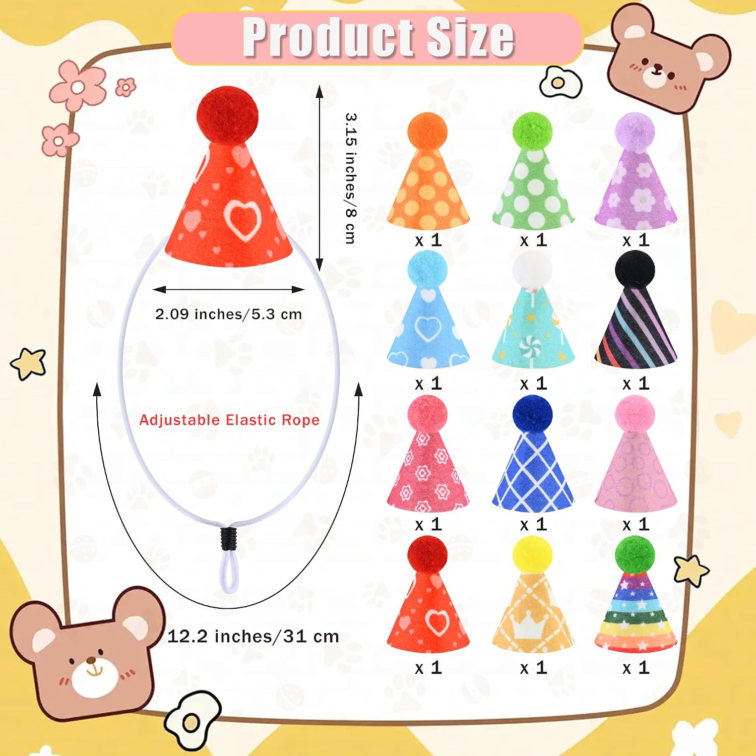 CANREVEL Mini Party Hats for Stuffed Animals Headwear, Birthday Hats