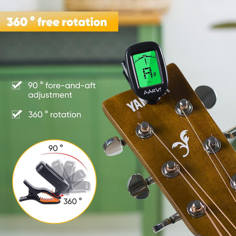 Aarvi Guitar Tuner, Clip-On Digital Chromatic Tuner for Acoustic & Electric Instruments, 10 Pack with 40 Guitar Picks