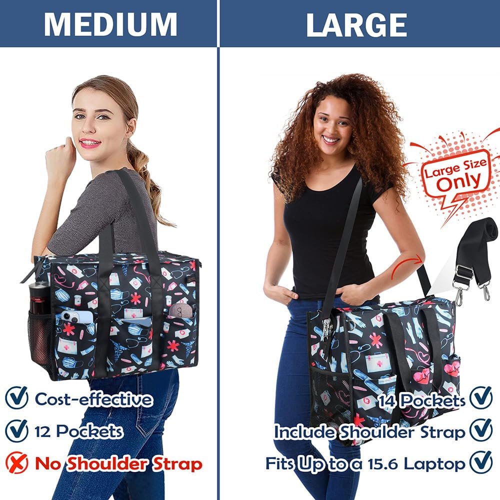 ABAMERICA Nurse Bags for Work Nursing Bag Multiple Pockets Waterproof Organizing Zip Top Clinical Bag for Nursing Students