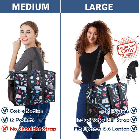 ABAMERICA Nurse Bags for Work Nursing Bag Multiple Pockets Waterproof Organizing Zip Top Clinical Bag for Nursing Students