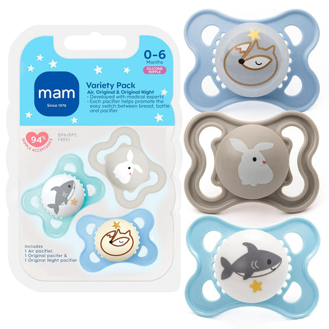 MAM Pacifier 0-6 Months Variety Pack, BPA-Free, Silicone Nipple, 3 Pack