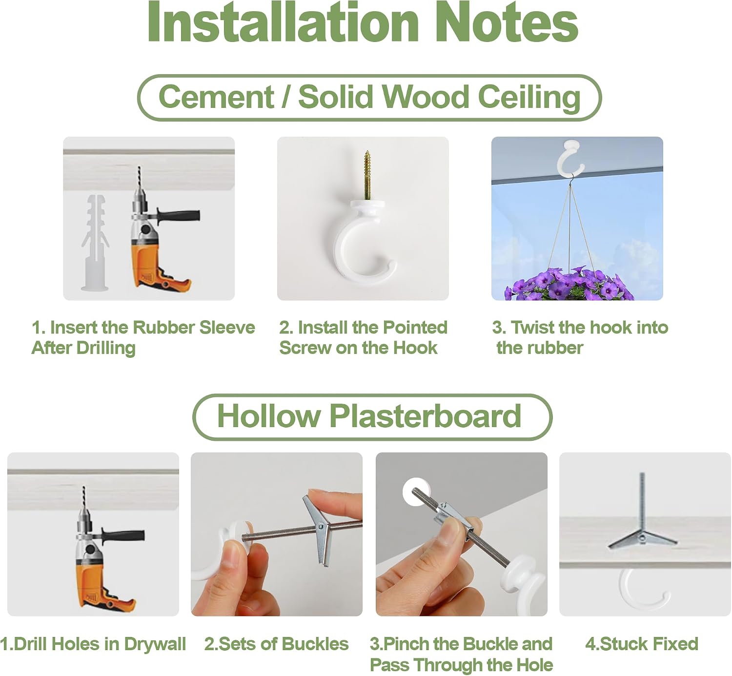 Ceiling Hooks for Hanging Plants - 4 Pack Heavy-Duty Metal Swag Hooks