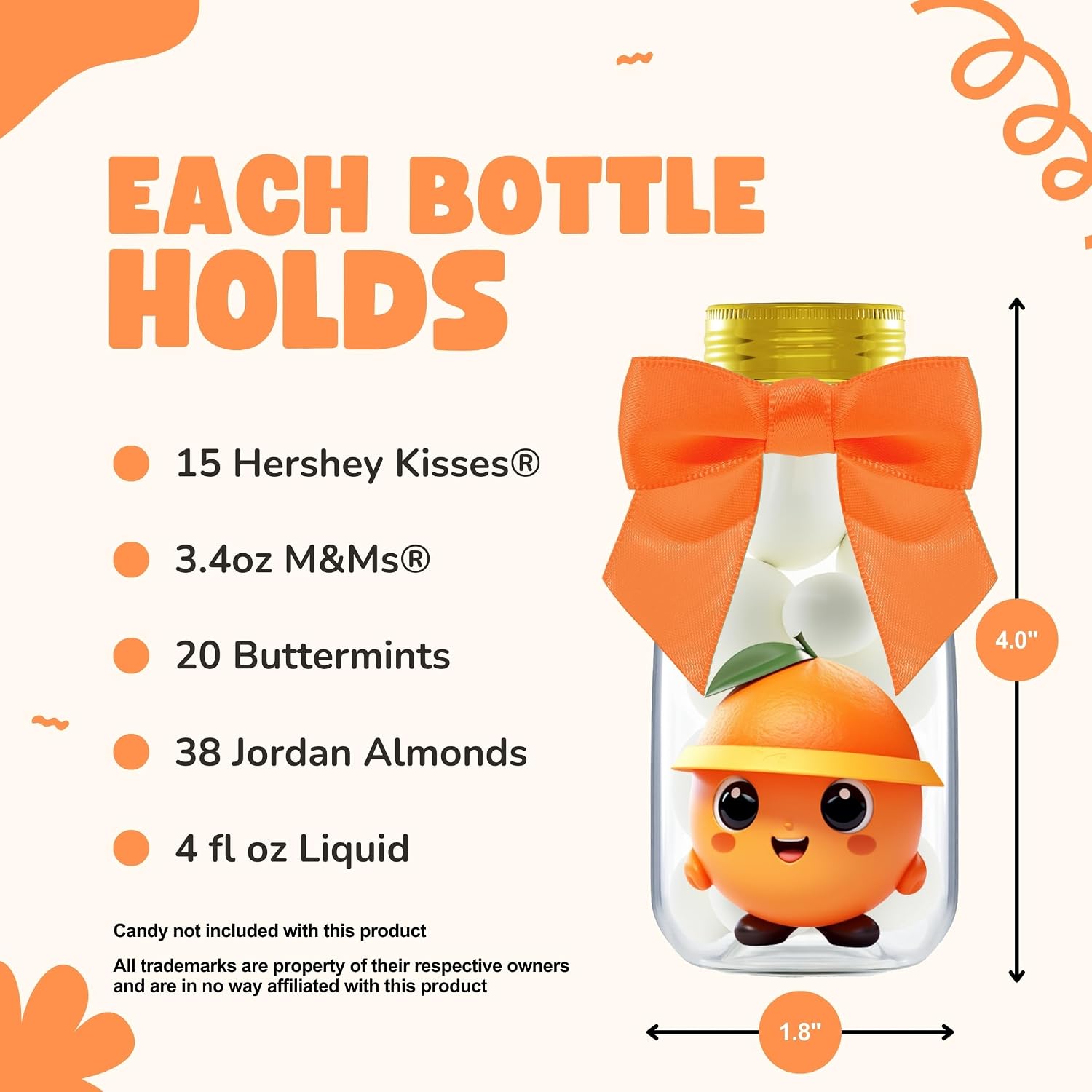 Ethisa Small 12 Pack Little Cutie Baby Shower Party Favors - Candy Jars with Ribbons and Stickers - DIY Party Decoration Bottles for Little Cutie is on the Way Gender Reveal - Orange Table Centerpiece