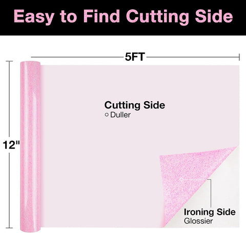 TORC Pink Glitter HTV Heat Transfer Vinyl 2 Rolls Iron on Vinyl for T Shirts Crafts 12 inch x 5 ft