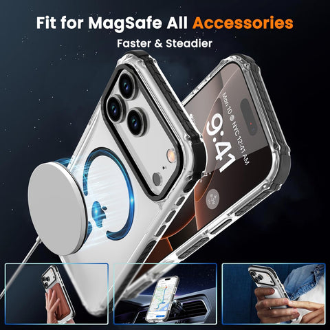 DEERLAMN Strong Magnetic Case for iPhone 17 Pro Max 6.9-Inch, [Compatible with Magsafe][Military Grade Drop Protection] Clear Slim Shockproof Protective Phone Cover-Transparent+Black