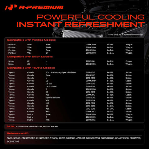 A-Premium Air Conditioning Condenser Compatible with Toyota & Scion