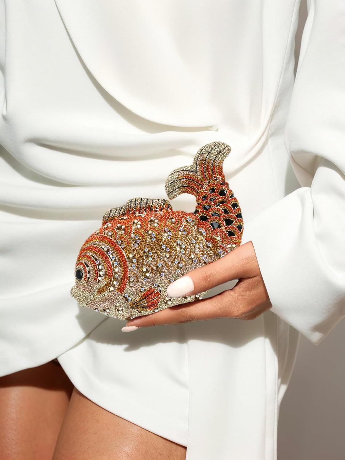 Women Mini Fish Clutch Luxury Rhinestones Purse Sparkling Banquet Handbag Wedding Party Clutch Bag