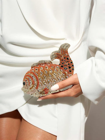 Women Mini Fish Clutch Luxury Rhinestones Purse Sparkling Banquet Handbag Wedding Party Clutch Bag