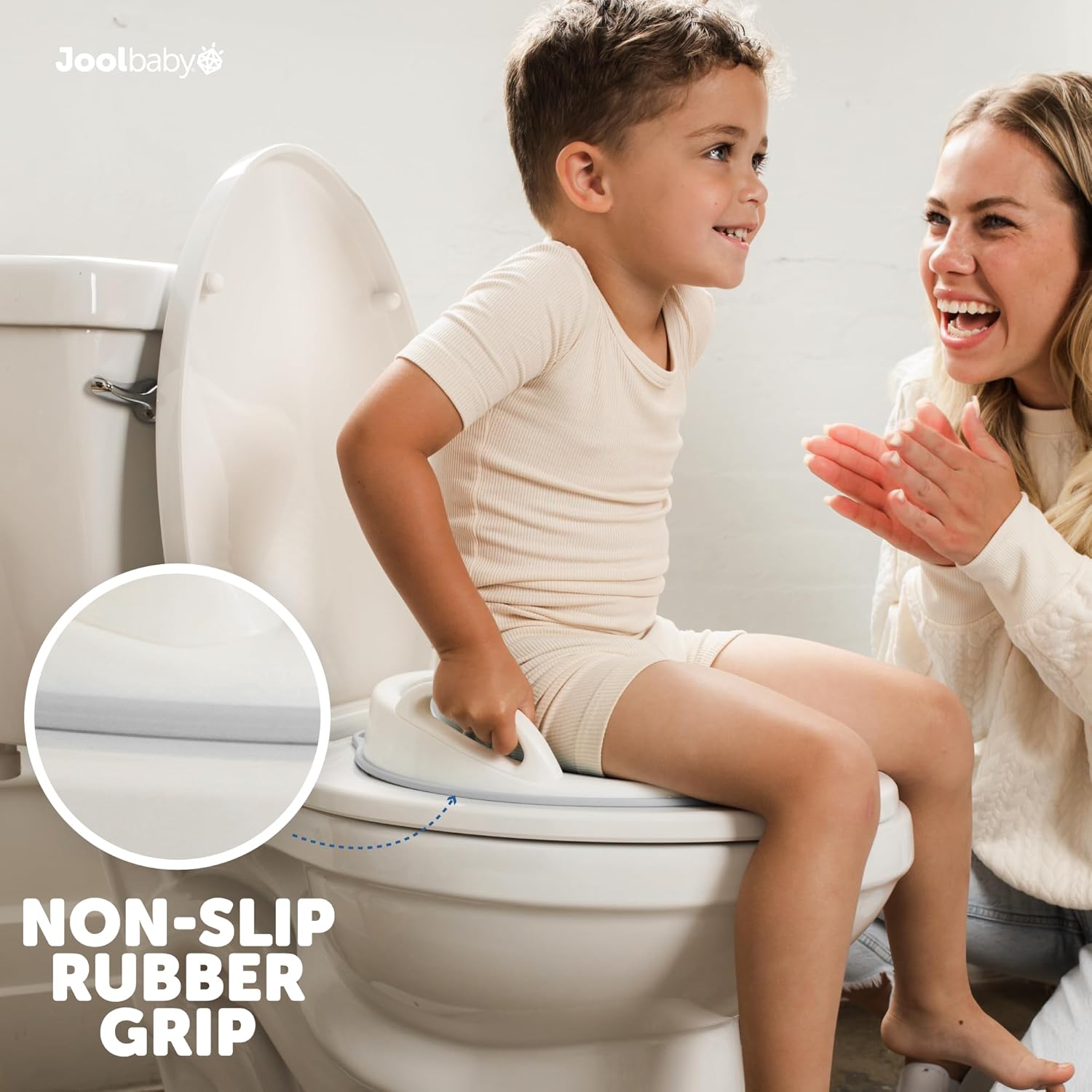 Jool Baby Potty Training Seat for Boys and Girls With Handles, Fits Round & Oval Toilets, Non-Slip with Splash Guard, Includes Free Storage Hook (Gray)