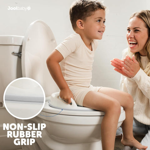Jool Baby Potty Training Seat for Boys and Girls With Handles, Fits Round & Oval Toilets, Non-Slip with Splash Guard, Includes Free Storage Hook (Gray)