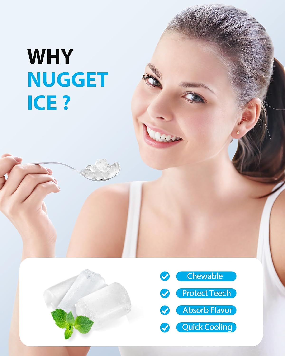 Aeitto Nugget Ice Maker Countertop, Pellet Ice Machine Soft Chewable Ice 40lbs/Day, One-Click Operation, Auto Self-Cleaning Crushed Ice Makers Stainless with Scoop for Home/Kitchen/Office (Black)